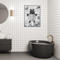 Nikcorp Plakat na platnu Zabavni medvjed koji čita novine, dekorativna slika za zid kupaonice, visoka rezolucija, bez okvira, dimenzije 2.6 x 90 cm, umjetničko platno za moderan interijer, crna boja