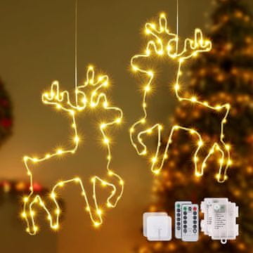 Nikcorp LED božićne lampice jeleni za prozore set 2 kom Elegantno bijelo svjetlo 120 LED timer 6 h/18 h daljinski upravljač 8 načina rada na baterije