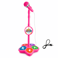 JOJOY® Dječji karaoke mikrofon sa stalkom, svjetlosnim efektima i MP3 priključkom, podesiva visina 70–100 cm | KIDKARA, roza