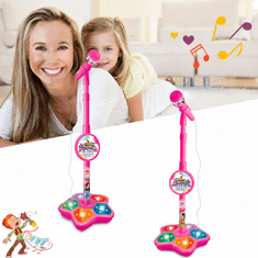 JOJOY® Dječji karaoke mikrofon sa stalkom, svjetlosnim efektima i MP3 priključkom, podesiva visina 70–100 cm | KIDKARA, roza
