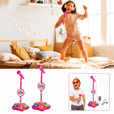 JOJOY® Dječji karaoke mikrofon sa stalkom, svjetlosnim efektima i MP3 priključkom, podesiva visina 70–100 cm | KIDKARA, roza