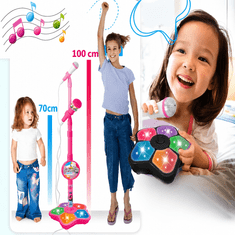 JOJOY® Dječji karaoke mikrofon sa stalkom, svjetlosnim efektima i MP3 priključkom, podesiva visina 70–100 cm | KIDKARA, roza