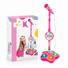 JOJOY® Dječji karaoke mikrofon sa stalkom, svjetlosnim efektima i MP3 priključkom, podesiva visina 70–100 cm | KIDKARA, roza