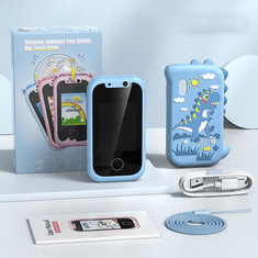 JOJOY® Edukativni dječji pametni telefon s kamerom, IPS zaslonom, USB-C punjenjem i interaktivnim igrama za djecu 3+ | RINGRANG Plavi dinosaurus