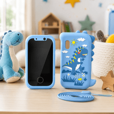 JOJOY® Edukativni dječji pametni telefon s kamerom, IPS zaslonom, USB-C punjenjem i interaktivnim igrama za djecu 3+ | RINGRANG Plavi dinosaurus