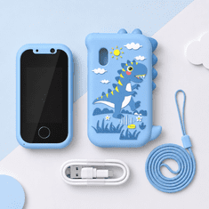 JOJOY® Edukativni dječji pametni telefon s kamerom, IPS zaslonom, USB-C punjenjem i interaktivnim igrama za djecu 3+ | RINGRANG Plavi dinosaurus