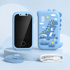 JOJOY® Edukativni dječji pametni telefon s kamerom, IPS zaslonom, USB-C punjenjem i interaktivnim igrama za djecu 3+ | RINGRANG Plavi dinosaurus
