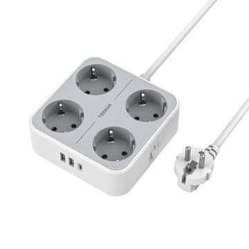 Tessan 302C stolna produžna utičnica, 4x utičnice, 2x USB-A, 1x USB-C, kabel od 2 m (TS-302-C)