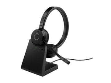 Jabra Uključuje: slušalice Evolve 65 TE, Bluetooth adapter Link 390, futrolu za nošenje, korisničku dokumentaciju, kabel USB-C na USB-A i postolje za punjenje (ovisno o SKU).