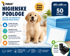 Purlov Higienske podloge za pse 60 × 60 cm, 50 kom – upijajuće podloge sa štenad, mačke i druge male živali + 30 vrećica
