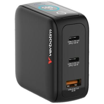 Verbatim Verbatim Mini Gan Punjač 100W 2Xusb-C 1Xusb-A Qc Za Apple Macbook Iphone