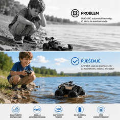 JOJOY® Amfibijski RC automobil 4WD, vožnja po kopnu i vodi, 360° okretanje, 2.4 GHz daljinski upravljač | AMFIBIA