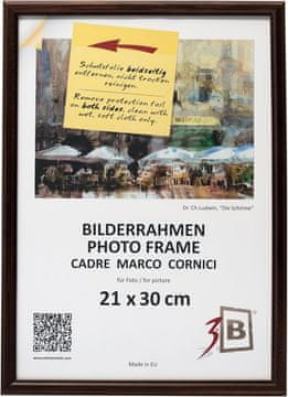 Nikcorp Drveni okvir 3-B Jena A4 21x29,7 cm tamno smeđa, masivno borovo drvo 13 mm, akrilno staklo, MDF stražnja ploča, za fotografije, diplome i grafike