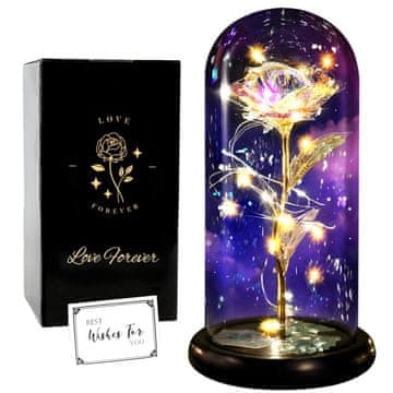 Nikcorp LED vječna ruža u staklenoj kupoli poklon za Valentinovo Romantični crveni cvijet u crnoj poklon kutiji, visina 21,3 cm, promjer 11,2 cm, LED diode, podnožje borovo drvo, napajanje 3xAAA (nisu