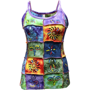 Nikcorp Ženski top bez rukava SHOPOHOLIC FASHION, 100% pamuk, hipi boho stil, ručni rad iz Nepala, šareni dizajn s tradicionalnim zakrpama i simbolima, prozračna ljetna majica, veličina XL, unikatni model