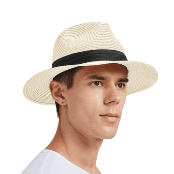 Nikcorp Fedora slamnati šešir za zaštitu od sunca, unisex, 55 cm, UPF 50+ UV zaštita, lagan i prozračan, za plažu, putovanja i ljetne festivale, klasičan dizajn s ukrasnom trakom, idealan za manje opsege