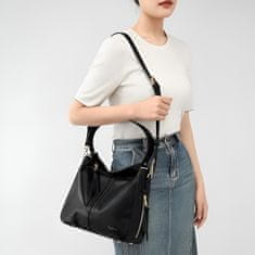 Nikcorp Ženska torba preko ramena Cnoles Casual veganska koža hobo crna, patentni zatvarač, 30 x 11 x 24,5 cm, podesivi odvojivi remen do 72 cm, iPad 9,7