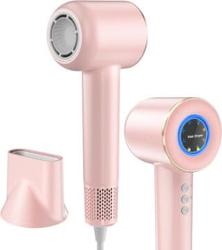 Nikcorp Pametno sušilo za kosu s ionizacijom, 110 000 o/min, 4 temperature, 3 brzine, tihi rad 59 dB, magnetska mlaznica 360°, putna torbica, ultralako 0,5 kg, automatska regulacija temperature, ružičasto