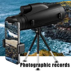Nikcorp Monokular 12x50 HD vodootporan teleskop s BAK4 prizmom, adapterom za pametni telefon i metalnim stalkom, za promatranje prirode, ptica i sportskih događaja, crni, set s torbicom, 50 mm objektiv