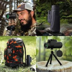 Nikcorp Monokular 12x50 HD vodootporan teleskop s BAK4 prizmom, adapterom za pametni telefon i metalnim stalkom, za promatranje prirode, ptica i sportskih događaja, crni, set s torbicom, 50 mm objektiv