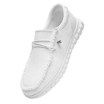 Nikcorp Muške sportske mokasine Slip-On bijele 43 EU, lagane i prozračne casual natikače od tekstila, ergonomske tenisice za ljeto, udobna urbana obuća s amortizirajućim potplatom za svakodnevno hodanje