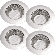 Nikcorp Cjedilo za sudoper od nehrđajućeg čelika, set 4 komada, 11 x 6,25 x 2,2 cm, srebrna mrežica za zaštitu odvoda od začepljenja, univerzalna zaštita za kuhinjski sudoper i tuš kabinu, perivo u perilici