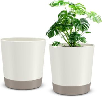 Nikcorp Plastične posude za cvijeće set 2 kom, drenažni otvori i podlošci, promjer 20 cm, Soft White i Stone Grey, za unutra i vani