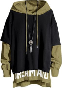 Nikcorp Muški techwear hoodie pulover s kapuljačom patchwork urbana moda hip hop stil crno zeleni univerzalna veličina proljeće jesen zima za trening i svakodnevicu