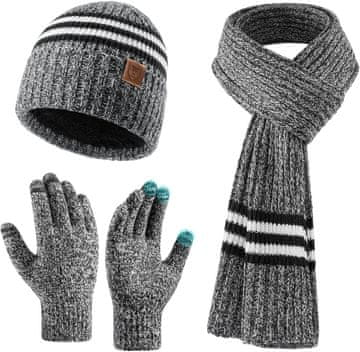 Nikcorp Zimski komplet 3u1 kapa šal i rukavice sa zaslonom osjetljivim na dodir, unisex, akril, otporan na vjetar, siva boja, elastična beanie kapa, tople rukavice za pametni telefon, moderan zimski set za