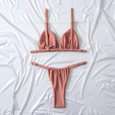 Nikcorp Dvodijelni kupaći kostim bikini Seksi sjajni ružičasti push-up za žene triangle V izrez Brazilke visokog kroja podesive trakice 82% poliester 18% elastan