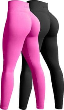 Nikcorp Ženske tajice za jogu i fitness set 2 komada, visoki struk, push-up efekt, bešavne, neprozirne, brzo sušeći materijal, kontrola trbuha, rastezljive, crne i ružičaste, veličina M