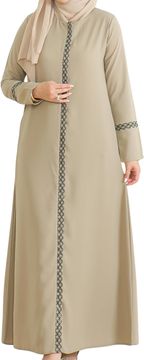 Nikcorp Ženska abaya haljina Istanbul Styles, elegantna molitvena haljina, dugi vezeni rukavi, maxi kroj, bež boja, veličina S, prozračan materijal, bočni patentni zatvarač, za svečane prigode i svakodnevno