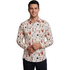 Nikcorp Muška božićna košulja Belovecol 3D uzorak, elegantna slim fit košulja dugih rukava, mekana i lagana tkanina od poliestera i elastina, brzo sušenje, klasični ovratnik i gumbi, šarena za blagdanske