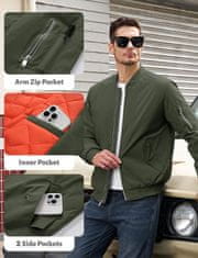 Nikcorp Muška bomber jakna Vjetrovka Vodoodbojna Lagana Elegantna casual zelena, poliester otporan na vjetar i vodu, patent sprijeda, rebrasti ovratnik manžete džepovi unutarnji džep i za olovku na ramenu