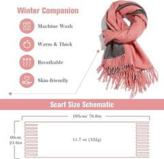Nikcorp Dvostrani zimski šal Pashmina Unisex, veliki mekani šal 195x62 cm, crveno-sivi, 300 g, elegantna etola za hladne dane, poliester-rajon-najlon, idealan poklon za zimu, moderan dizajn, ručno pranje