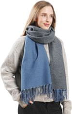Nikcorp Dvostrani zimski šal pashmina unisex, mekani modni dodatak za jesen i zimu, dimenzije 196x62 cm, tamnoplava i tamnosiva boja, veličina L, elegantan dizajn, 300g, idealan za poklon, 60% poliester