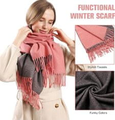 Nikcorp Dvostrani zimski šal Pashmina Unisex, veliki mekani šal 195x62 cm, crveno-sivi, 300 g, elegantna etola za hladne dane, poliester-rajon-najlon, idealan poklon za zimu, moderan dizajn, ručno pranje