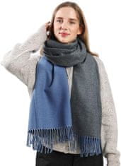 Nikcorp Dvostrani zimski šal pashmina unisex, mekani modni dodatak za jesen i zimu, dimenzije 196x62 cm, tamnoplava i tamnosiva boja, veličina L, elegantan dizajn, 300g, idealan za poklon, 60% poliester