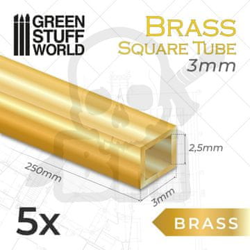 Green Stuff World GSTU505459 Kvadratne mesingane cijevi 3 mm, pakiranje x5