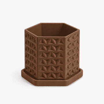 Mi Smeđa geometrijska 3D saksija za cvijeće s tanjurićem i drenažom, moderna