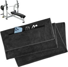 SOLFIT® Sportski ručnik od mikrofibre za teretanu s džepom i protukliznim manšetama, brzo sušenje, 50 × 120 cm | SWEATIX Crna