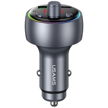 USAMS CC328 30W auto punjač 1xUSB-A 1xUSB-C Bluetooth FM tamni
