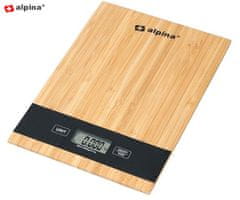 Alpina digitalna kuhinjska vaga, 5 kg, LCD zaslon, funkcija TARA, automatsko uključivanje/isključivanje, bambus, smeđa