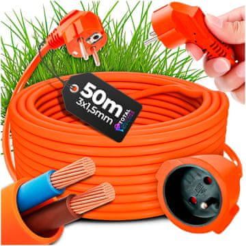 Produžni kabel za vrt, građevinu, kosilicu, pilu i trimer, 50 m, 3x1,5 mm