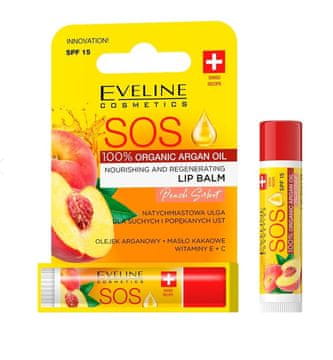 Eveline SOS balzam za usne s mirisom breskve, regenerirajući SPF