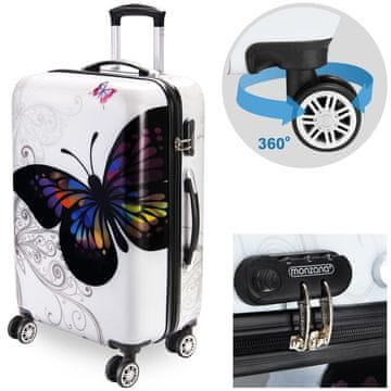 Monzana Hard Shell Suitcase 66L ABS Butterfly 360° Wheels