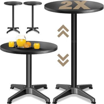 Casaria Set 2 Bar Tables Adjustable Height 60cm Aluminium Black