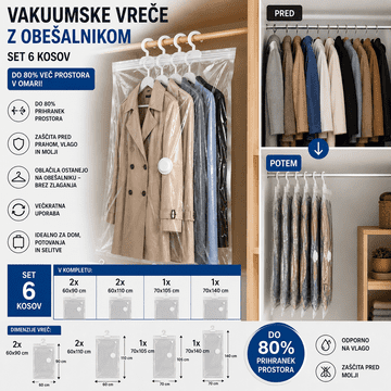 Ruhhy vakuumske vreće s vješalicom – viseće vreće za odjeću, do 80 % više prostora u ormaru, zaštita od prašine i moljaca