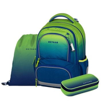 Oxybag OXY NEXT - školski set Ombre Green 3 dijela: ruksak, pernica, torba