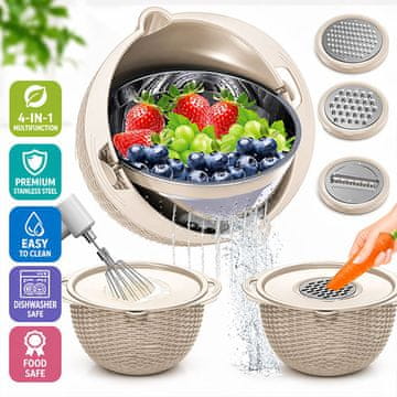 Cool Mango 4-u-1 cjedilo sa zdjelom za brzo cijeđenje, s poklopcem i 3 rezača - WashMix